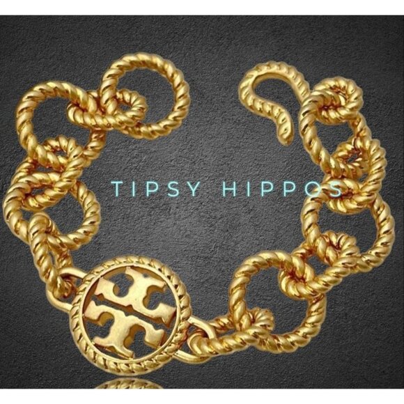 TORY BURCH Gold-Tone Chunky Rope Chain Link Bracelet With Toggle Clasp - Picture 1 of 2